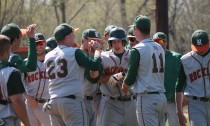 Billy Seymour greeted by his teammates after his 2-run HR